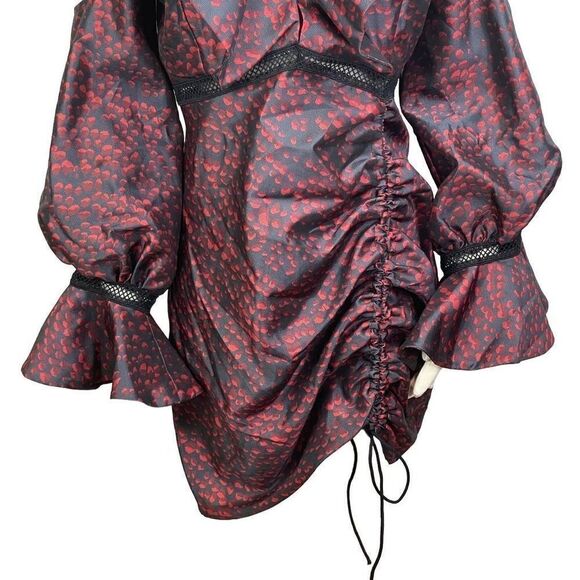 Beulah Red Black Stunning Runway Ruffle V-neck Dress Size L - Picture 4 of 14